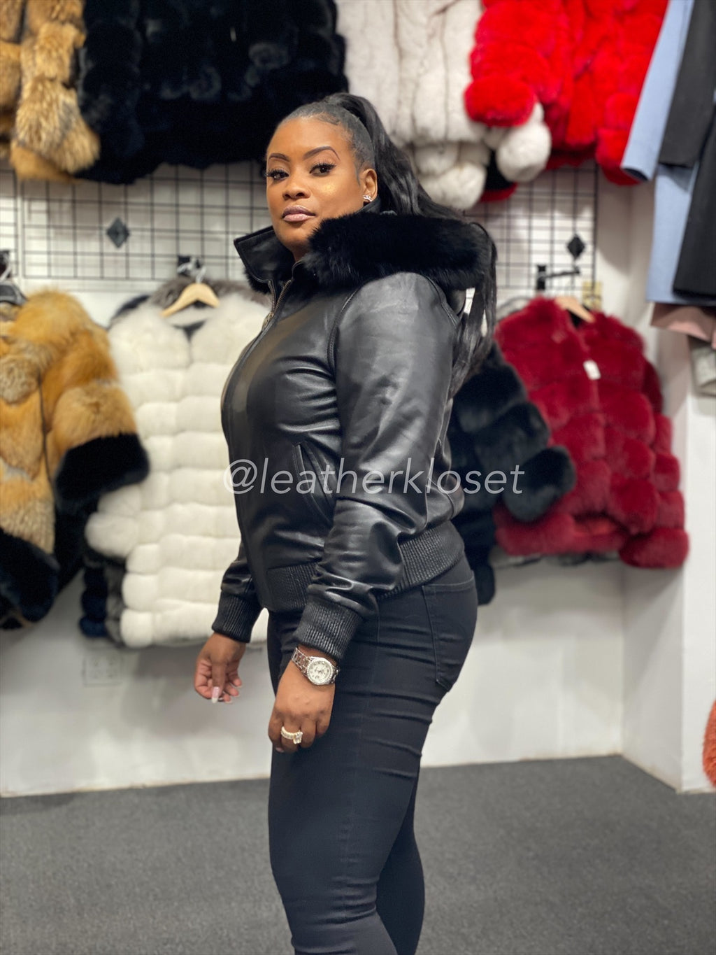 Women's BB Jacket With Premium Fox Fur Hood [Black Fur]