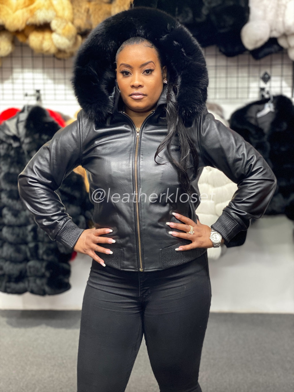 Women's BB Jacket With Premium Fox Fur Hood [Black Fur]