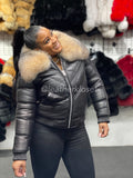 Women's V-Bomber Black Premium Fox Fur Collar [Crystal Fur]