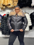 Women's V-Bomber Black Premium Fox Fur Collar [Crystal Fur]