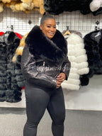 Women's Trey Biker Black Oversized Fox Collar [Black Fur]