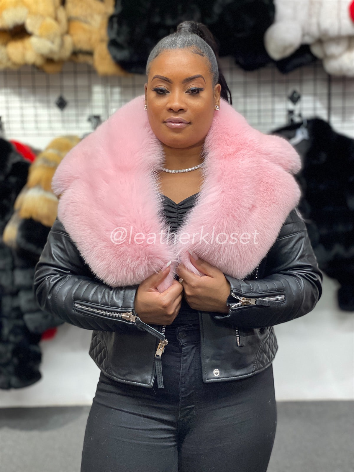 Women's Jay Biker Full Fox Fur [Light Pink Fur]