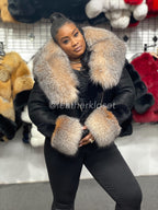 Women's Sheepskin Biker Jacket With Full Fox