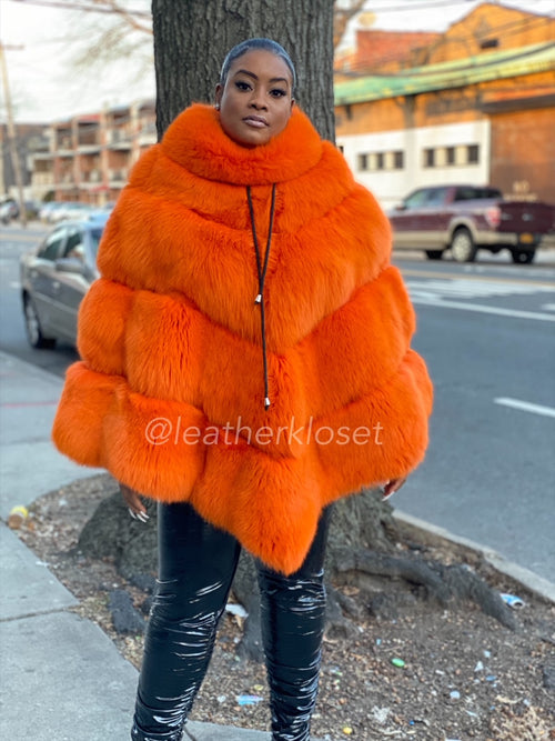 Women's Fox Fur Poncho [Orange]