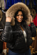 Women's Leather Snorkel Bomber Jacket Premium Racoon Fur Hood