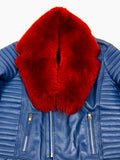 Men's Jay Biker Jacket Royal With Full Red Fox Collar