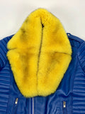 Men's Jay Biker Jacket Royal With Full Yellow Fox Collar