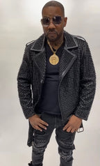 Men's Fully Studded Biker Jacket [Black]