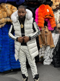 Men's Alpine Leather Bubble Vest With Premium Fox Fur Hood [White]