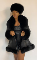 Women's Amber Shearling Sheepskin Jacket With Fox [Black]