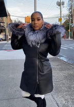 Women's Vivian Real Sheepskin 3/4 Coat With Fox