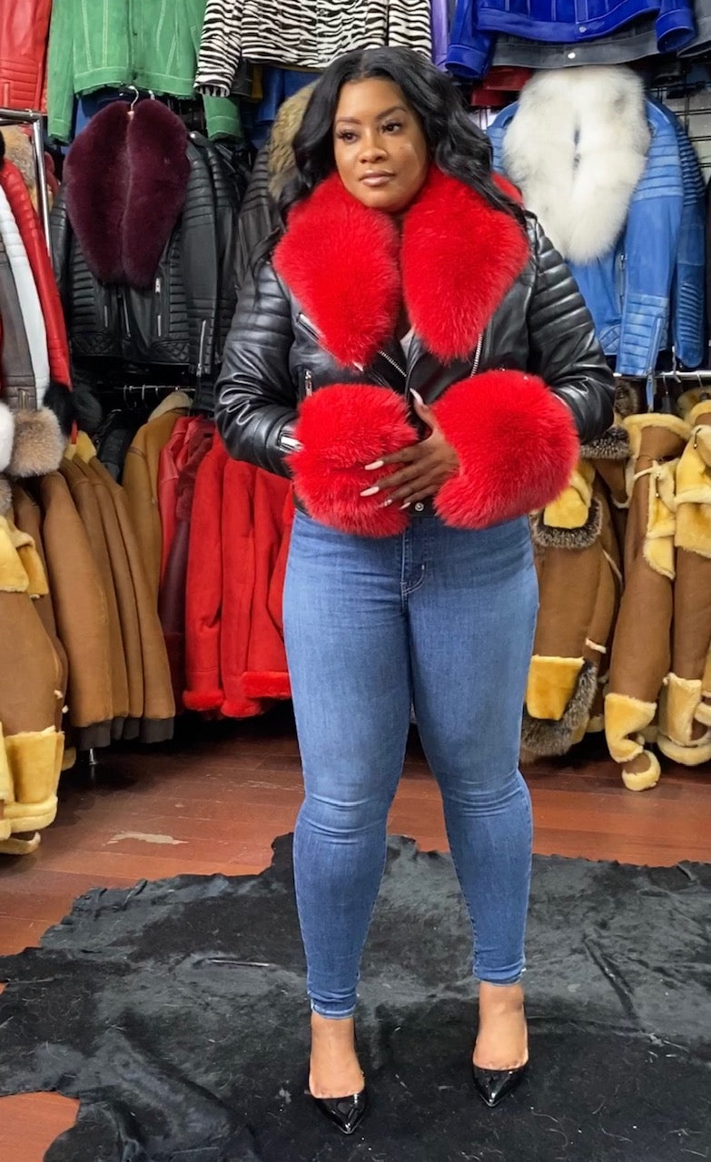 Women's Jay Biker Black Full Fox Fur [Red Fox]