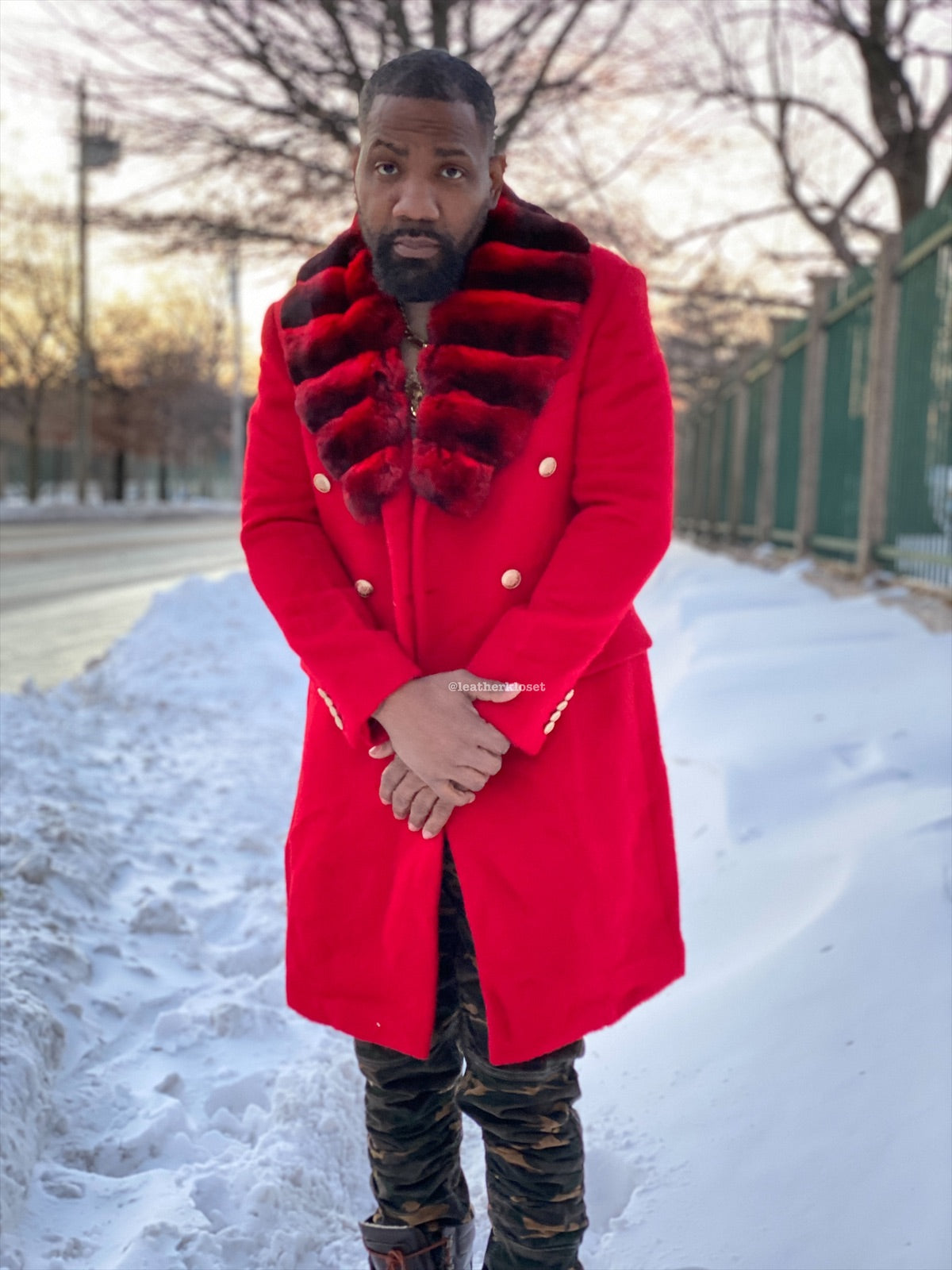 Men's Cashmere Trench Coat Red With Chinchilla Collar – LeatherKloset