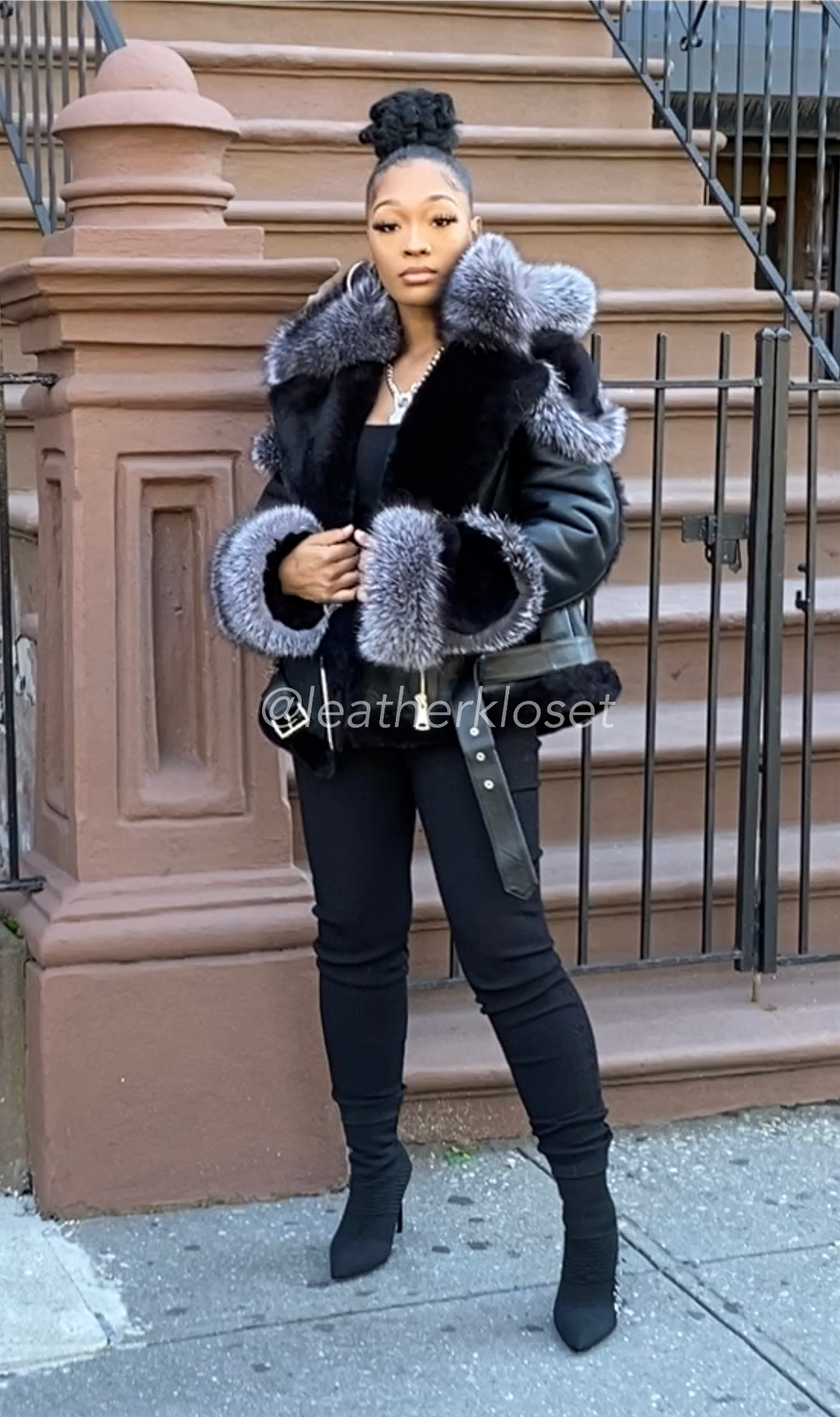 Women's Angela Real Sheepskin Biker Jacket With Fox