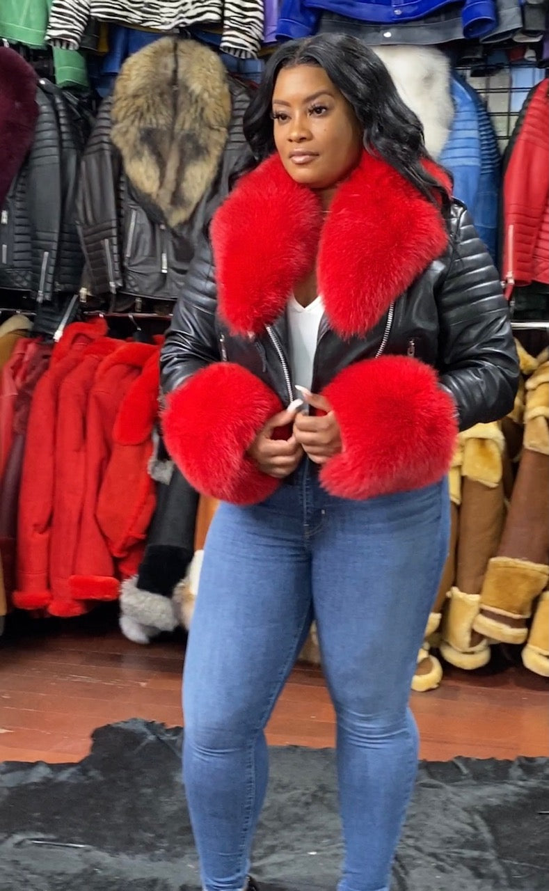 Women's Jay Biker Black Full Fox Fur [Red Fox]