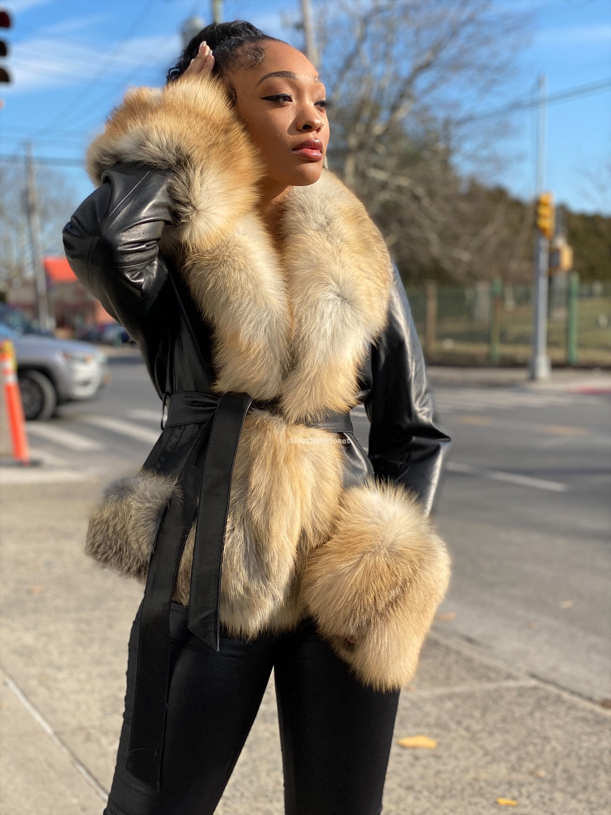 Women's Tina Leather Jacket With Full Fox Trimming
