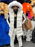 Men's Alpine Leather Bubble Vest With Premium Fox Fur Hood [White]