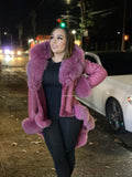 Women's Amber Shearling Sheepskin Jacket With Fox [Pink]