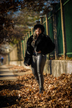 Women's Charlotte Crop Fox Bomber With Headband  [Black]