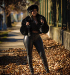 Women's Charlotte Crop Fox Bomber With Headband  [Black]