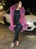 Women's Amber Shearling Sheepskin Jacket With Fox [Pink]